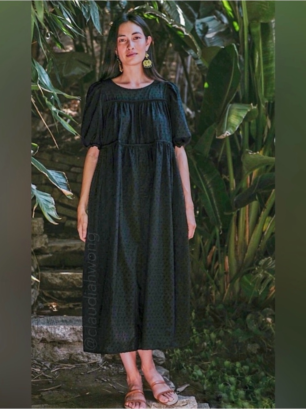 Natalie Martin Haley Swiss Dot Maxi Dress in Black XS